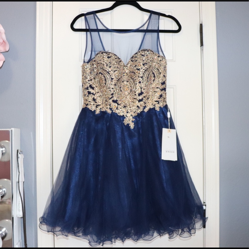 Navy blue and gold formal dress